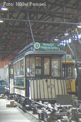 Straenbahnwagen Nummer 40 im Depot Monumentenhalle des Technikmuseums Berlin